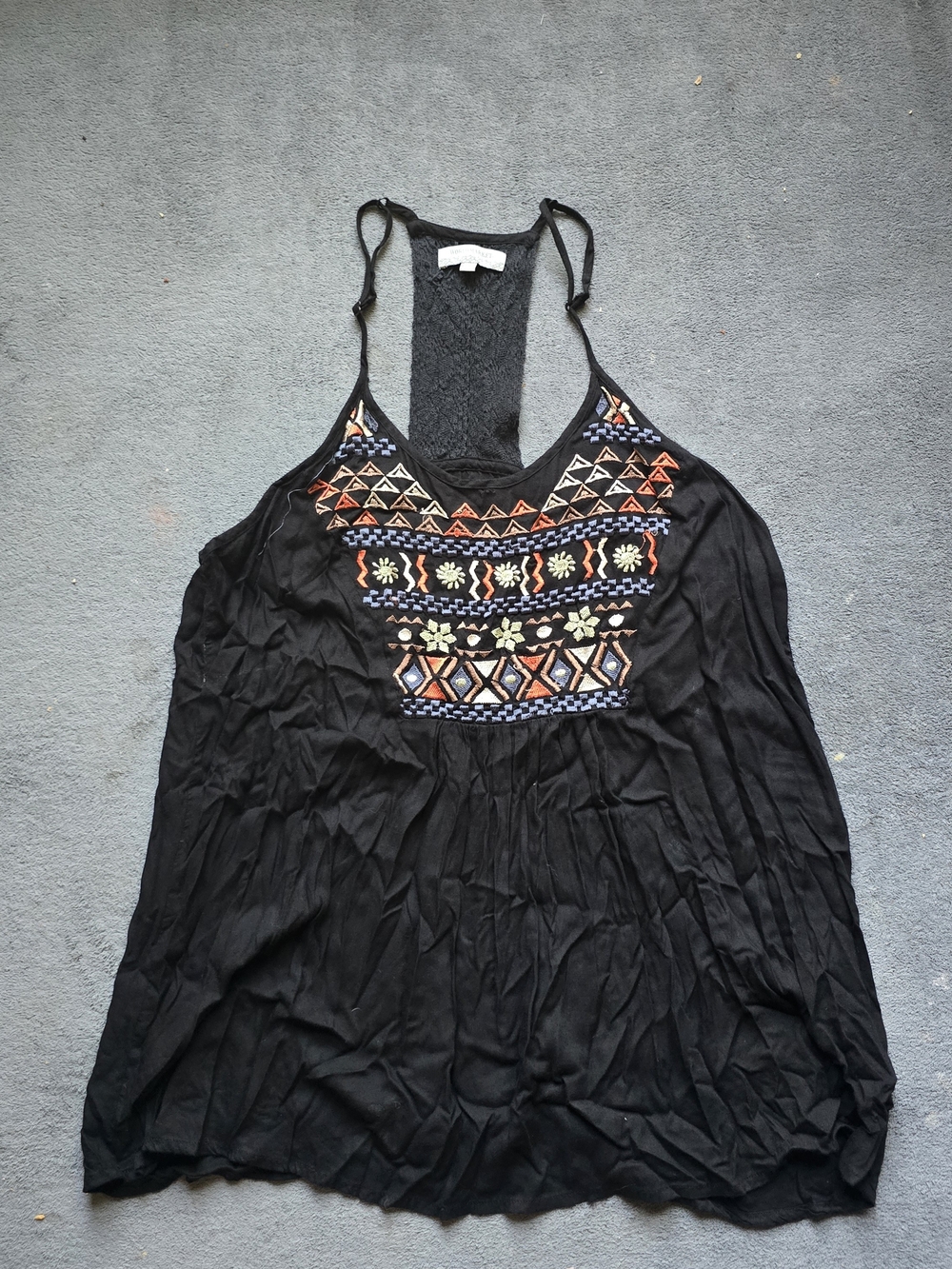Cost Plus World Market Black Embroidered Racerback Camisole